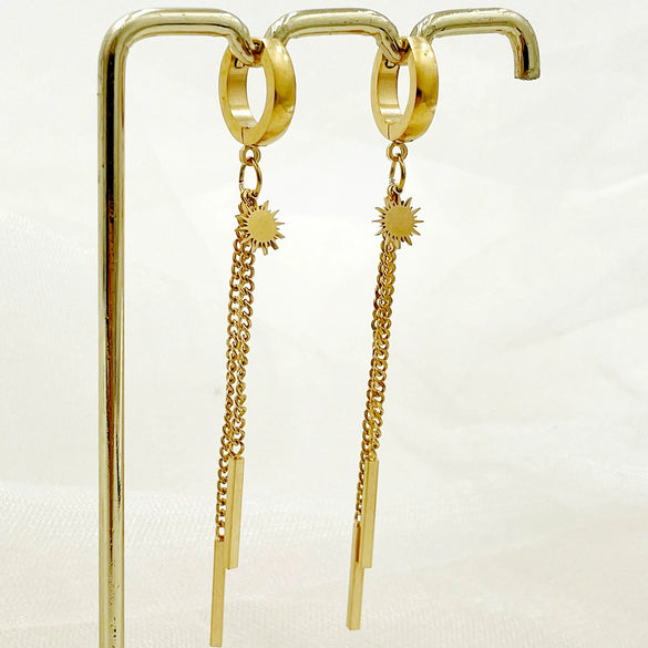 Wholesale Stainless Steel Chain Tassel Earrings Electroplated With Sun Moon Stars Flowers Animal Shapes