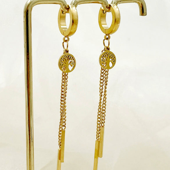 Wholesale Stainless Steel Chain Tassel Earrings Electroplated With Sun Moon Stars Flowers Animal Shapes