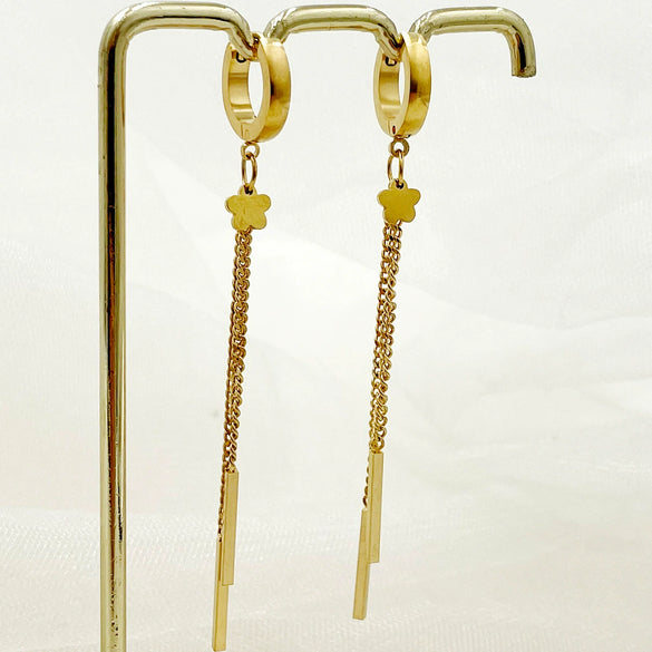 Wholesale Stainless Steel Chain Tassel Earrings Electroplated With Sun Moon Stars Flowers Animal Shapes