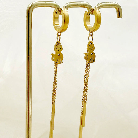 Wholesale Stainless Steel Chain Tassel Earrings Electroplated With Sun Moon Stars Flowers Animal Shapes