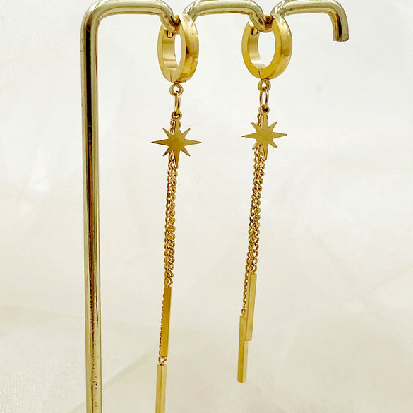 Wholesale Stainless Steel Chain Tassel Earrings Electroplated With Sun Moon Stars Flowers Animal Shapes