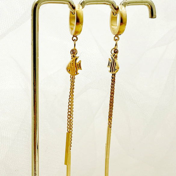 Wholesale Stainless Steel Chain Tassel Earrings Electroplated With Sun Moon Stars Flowers Animal Shapes