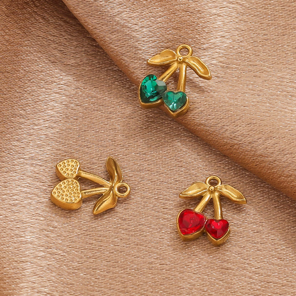 Wholesale Stainless Steel Cherry Crystal Pendant Jewelry Accessories With Vacuum Titanium Plated And Sweet Style