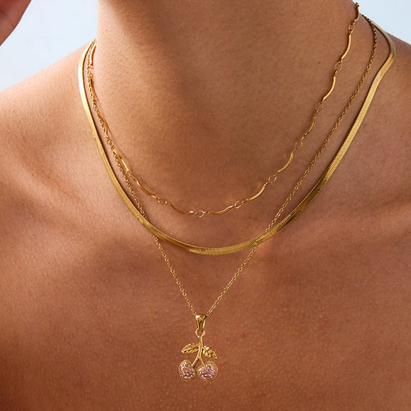 Wholesale Stainless Steel Cherry Geometric Style Electroplated Women's Necklace