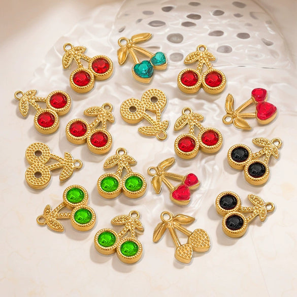 Wholesale Stainless Steel Cherry Pattern Handmade Diy Jewelry Pendant Earrings Necklace With Electroplating