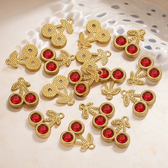 Wholesale Stainless Steel Cherry Pattern Handmade Diy Jewelry Pendant Earrings Necklace With Electroplating