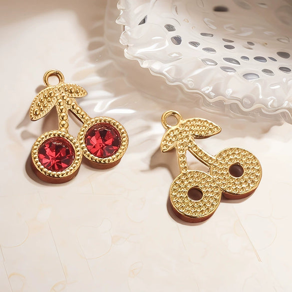 Wholesale Stainless Steel Cherry Pattern Handmade Diy Jewelry Pendant Earrings Necklace With Electroplating