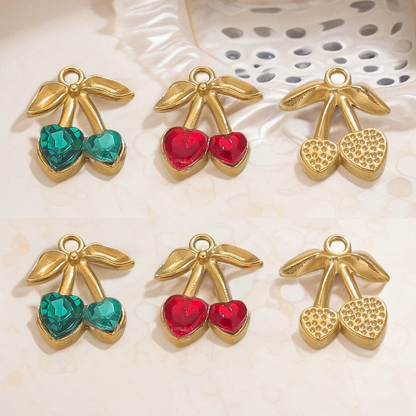 Wholesale Stainless Steel Cherry Pattern Handmade Diy Jewelry Pendant Earrings Necklace With Electroplating