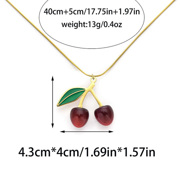 Wholesale Stainless Steel Cherry Pendant Necklace With Snake Bone Chain Electroplating Fashion Minimalist Design