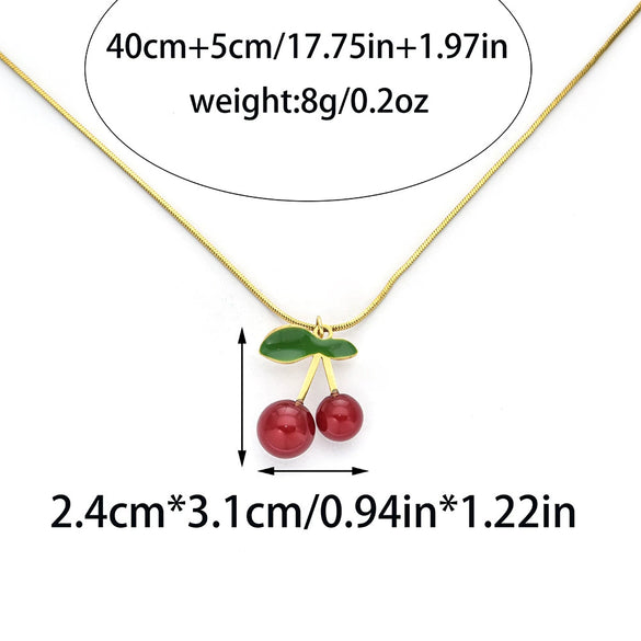 Wholesale Stainless Steel Cherry Pendant Necklace With Snake Bone Chain Electroplating Fashion Minimalist Design