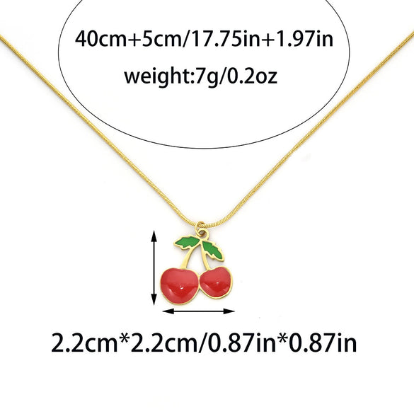 Wholesale Stainless Steel Cherry Pendant Necklace With Snake Bone Chain Electroplating Fashion Minimalist Design
