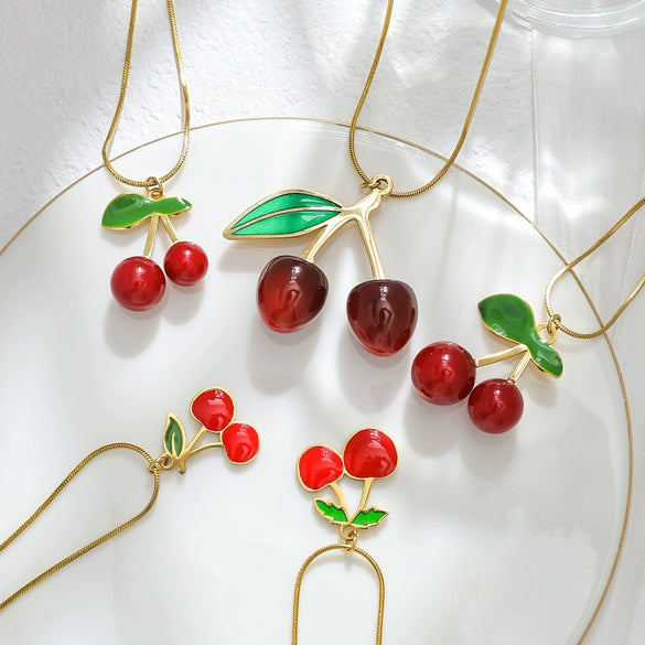 Wholesale Stainless Steel Cherry Pendant Necklace With Snake Bone Chain Electroplating Fashion Minimalist Design