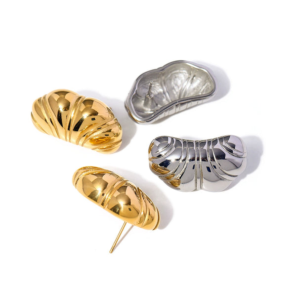 Wholesale Stainless Steel Chubby Horn Wrap Texture Electroplated Unisex Earrings
