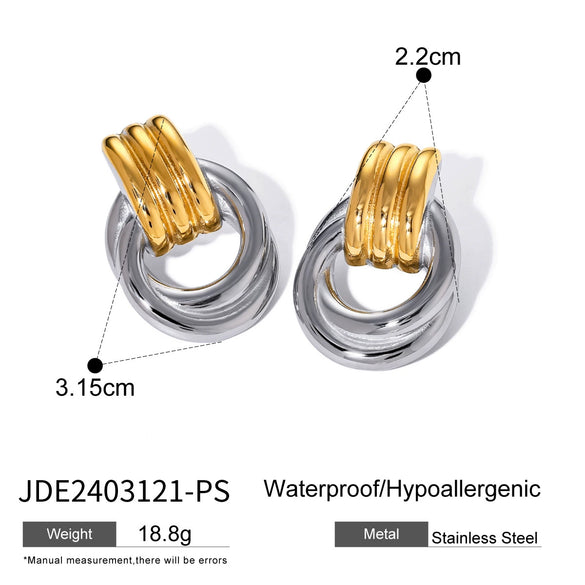 Wholesale Stainless Steel Circle Earrings With Geometric Design And Electroplating For Women