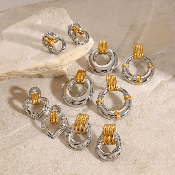 Wholesale Stainless Steel Circle Earrings With Geometric Design And Electroplating For Women