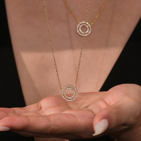Wholesale 316L Stainless Steel Circle Pendant Clavicle Necklace And Bracelet Set With Electroplating And Chain Pattern