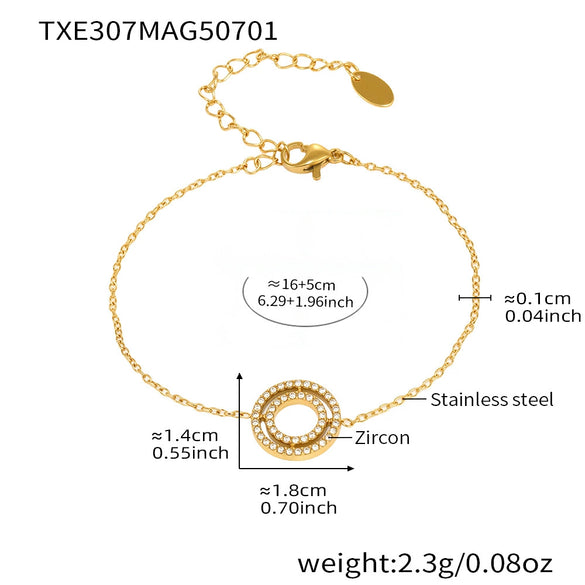 Wholesale 316L Stainless Steel Circle Pendant Clavicle Necklace And Bracelet Set With Electroplating And Chain Pattern
