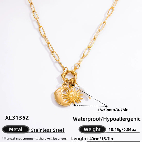 Wholesale Stainless Steel Clavicle Chain Necklace With Sunflower Moon Pendant Electroplated 18K Gold For Women Light Luxury Minimalist Style