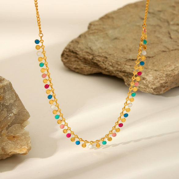 Wholesale Stainless Steel Clavicle Chain With Color Oil Drop Tassel And Geometric Design For Women