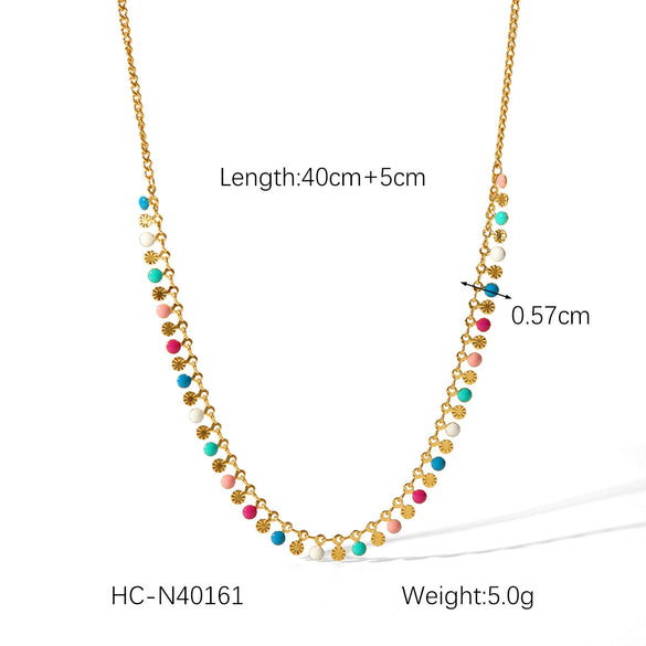 Wholesale Stainless Steel Clavicle Chain With Color Oil Drop Tassel And Geometric Design For Women