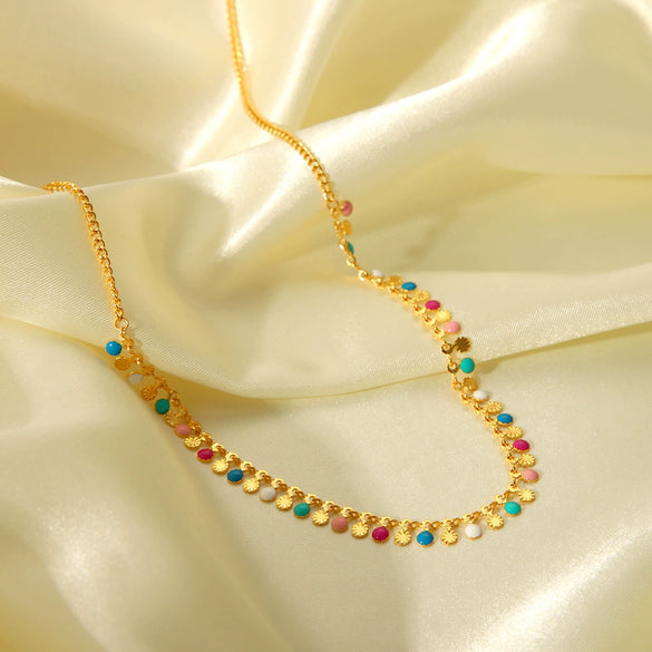 Wholesale Stainless Steel Clavicle Chain With Color Oil Drop Tassel And Geometric Design For Women