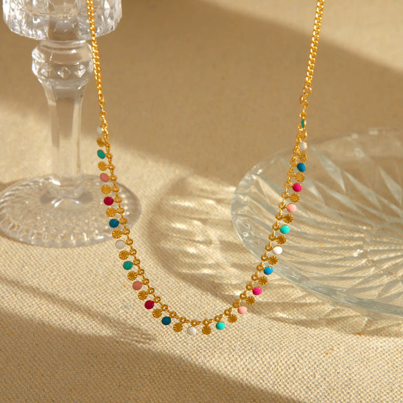 Wholesale Stainless Steel Clavicle Chain With Color Oil Drop Tassel And Geometric Design For Women