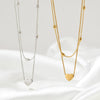 Wholesale Stainless Steel Clavicle Chain With Oval Beads And Double Layer Vacuum Electroplated Gold Rhombus Pattern For Women