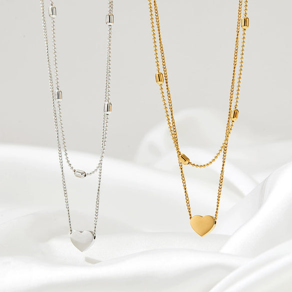 Wholesale Stainless Steel Clavicle Chain With Oval Beads And Double Layer Vacuum Electroplated Gold Rhombus Pattern For Women