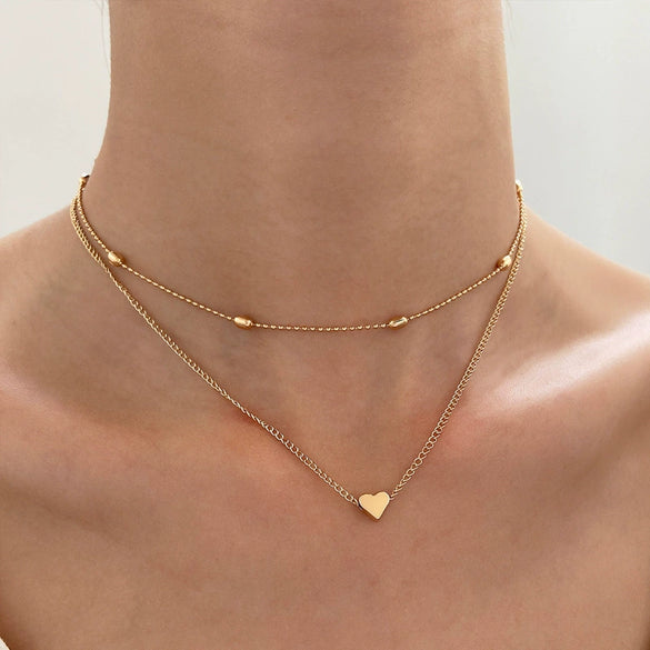 Wholesale Stainless Steel Clavicle Chain With Oval Beads And Double Layer Vacuum Electroplated Gold Rhombus Pattern For Women
