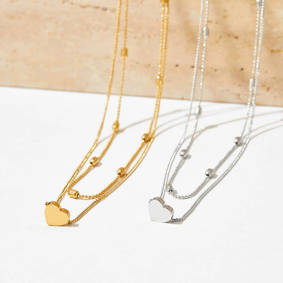 Wholesale Stainless Steel Clavicle Chain With Oval Beads And Double Layer Vacuum Electroplated Gold Rhombus Pattern For Women