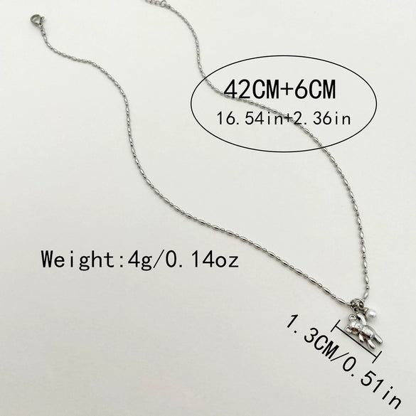 Wholesale Stainless Steel Clavicle Necklace With Cartoon Bear Pendant And Electroplating Treatment