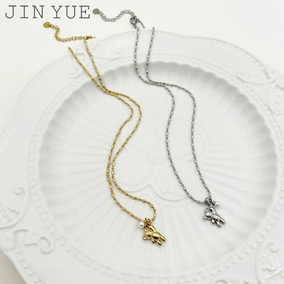 Wholesale Stainless Steel Clavicle Necklace With Cartoon Bear Pendant And Electroplating Treatment