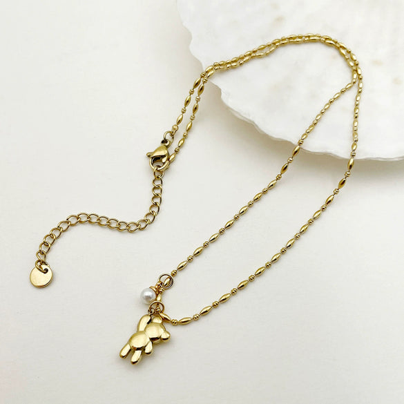 Wholesale Stainless Steel Clavicle Necklace With Cartoon Bear Pendant And Electroplating Treatment