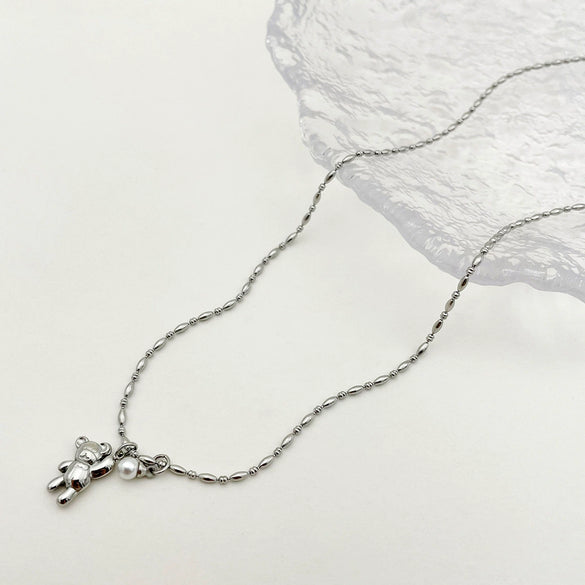 Wholesale Stainless Steel Clavicle Necklace With Cartoon Bear Pendant And Electroplating Treatment