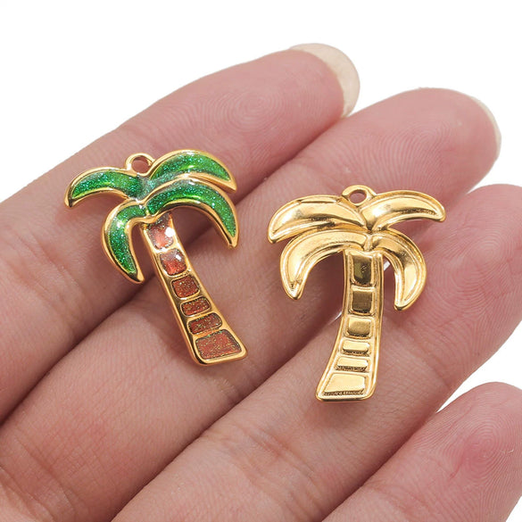 Wholesale Stainless Steel Coconut Tree Dripping Oil Style Jewelry Accessories Earrings Pendant