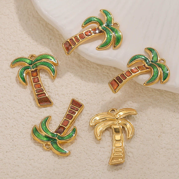 Wholesale Stainless Steel Coconut Tree Dripping Oil Style Jewelry Accessories Earrings Pendant
