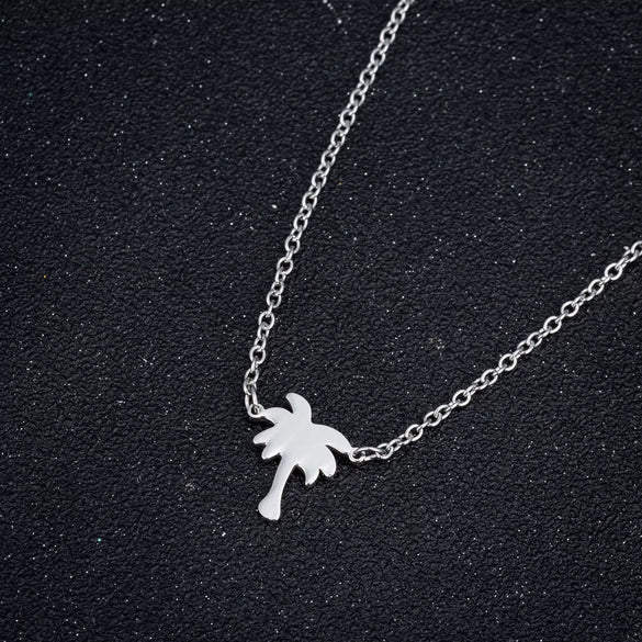 Wholesale Stainless Steel Coconut Tree Pendant Clavicle Chain With Leaf Pattern Simple Style For Women