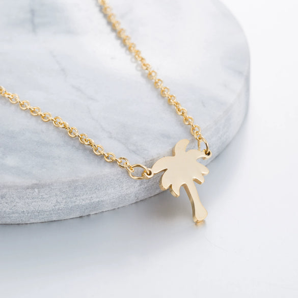 Wholesale Stainless Steel Coconut Tree Pendant Clavicle Chain With Leaf Pattern Simple Style For Women
