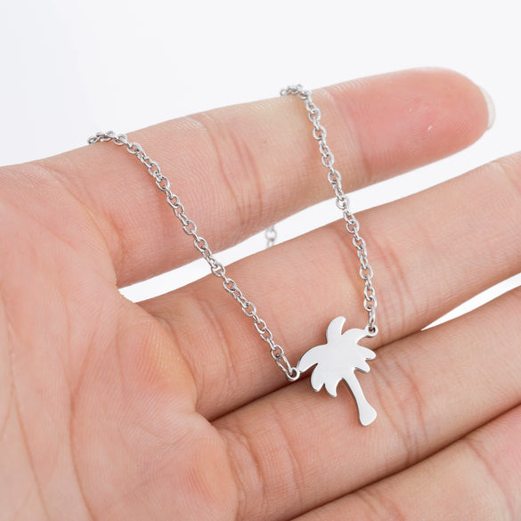 Wholesale Stainless Steel Coconut Tree Pendant Clavicle Chain With Leaf Pattern Simple Style For Women