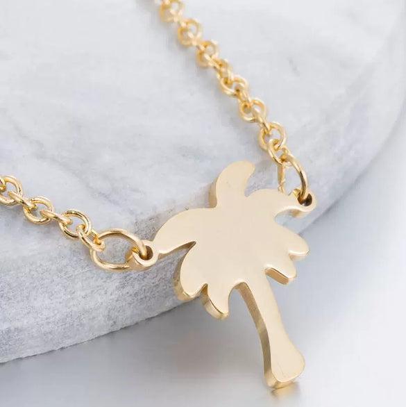 Wholesale Stainless Steel Coconut Tree Pendant Clavicle Chain With Leaf Pattern Simple Style For Women