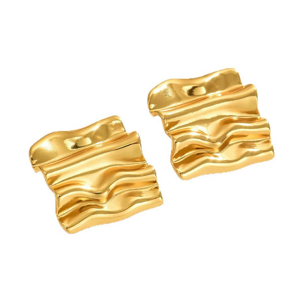 Wholesale Stainless Steel Cold Style Stamped Geometric Pleated Earrings For Women