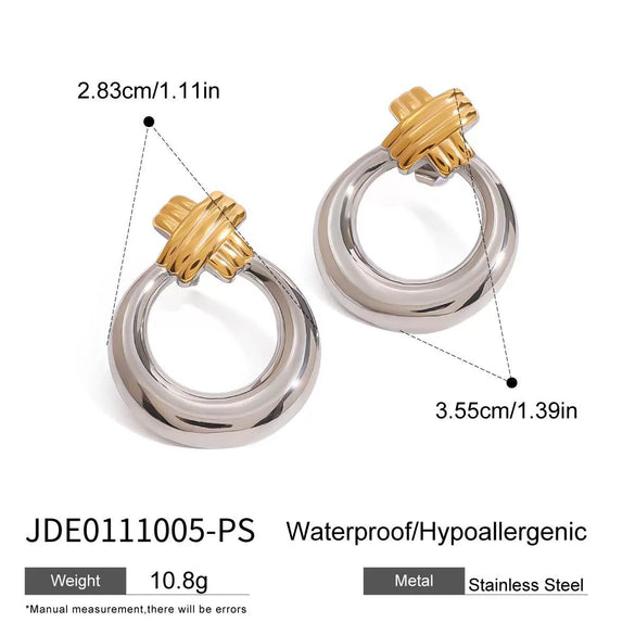 Wholesale Stainless Steel Color Matching Circular Earrings With Geometric Style And Electroplating For Women
