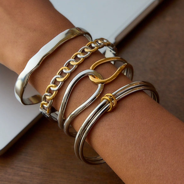 Wholesale Stainless Steel Color Matching Geometric Bracelet For Women With Electroplating Processing