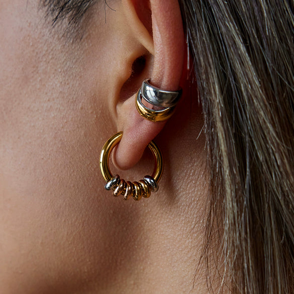 Wholesale Stainless Steel Color Matching Geometric Circle Earrings For Women Electroplated