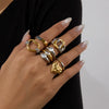 Wholesale Stainless Steel Color Matching Hollow Love Geometric Rings Electroplated Jewelry For Women