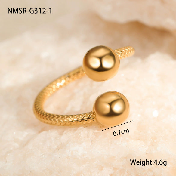 Wholesale Stainless Steel Color Matching Irregular Threeball Open Ring Electroplated For Women Geometric Light Luxury Style