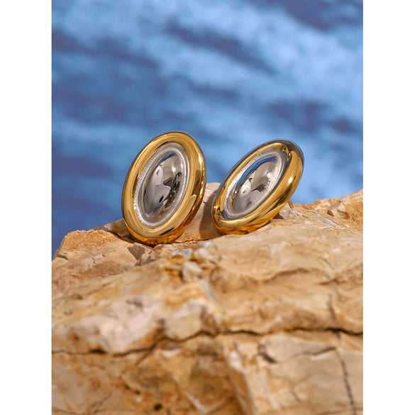Wholesale Stainless Steel Color Matching Oval Earrings With Geometric Style And Electroplating Treatment For Women