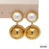 Wholesale Stainless Steel Color Matching Round Pearl Earrings With Geometric Design And Electroplating