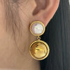 Wholesale Stainless Steel Color Matching Round Pearl Earrings With Geometric Design And Electroplating