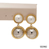 Wholesale Stainless Steel Color Matching Round Pearl Earrings With Geometric Design And Electroplating